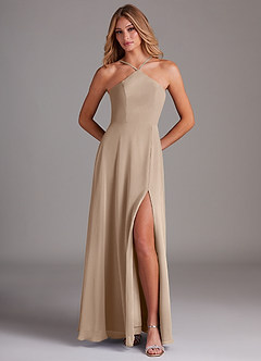 Azazie Bailey Bridesmaid Dresses Taupe A-Line Halter Side Slit Chiffon Dress image5