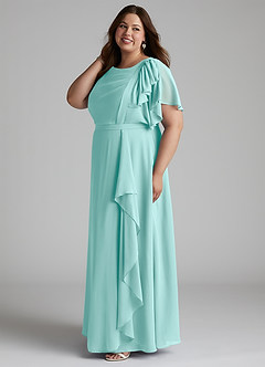 Azazie Aaliyah Modest Bridesmaid Dresses A-Line Scoop Pleated Chiffon Floor-Length Dress image7
