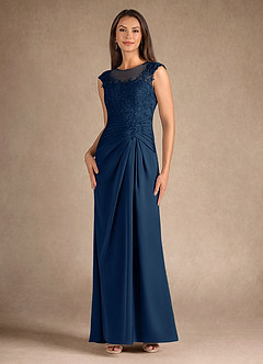 Azazie Santa Barbara Mother of the Bride Dresses Dark Navy Sheath Pleated Stretch Satin Dress image4