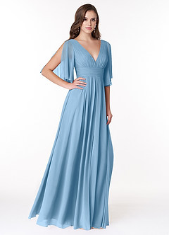 Azazie Temeka Abiti da Damigella Abito A-Line in Chiffon Increspato Blu Acciaio image4
