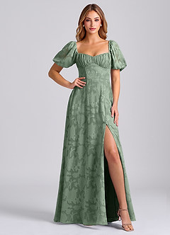 Azazie Mirian Robes de demoiselle d'honneur Robe Trapèze en Blumen-Burnout Encolure en Forme de Cœur Matcha image5