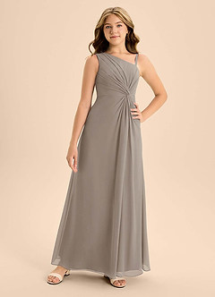 Azazie Brooke Junior Robe Trapèze en Mousseline de soie Fente Latérale Taupe image4