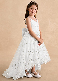 Azazie Celia Robe Demoiselle D'honneur Fillette Robe Trapèze en Tulle Bretelles spaghetti Blanc image3