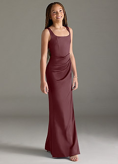 Azazie Mero Junior Sangria Mermaid Pleated Stretch Satin Dress image3
