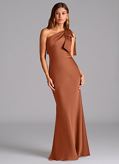 Azazie Yuanna Bridesmaid Dresses Cedar Rose Mermaid One Shoulder Stretch Satin Dress image1