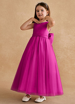 Azazie Cookie Flower Girl Dresses Fuchsia A-Line Bow Tulle Dress image4