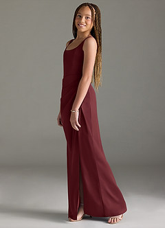 Azazie Mero Junior Merlot Mermaid Pleated Stretch Satin Dress image4