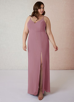 Azazie Blink Bridesmaid Dresses Vintage Mauve Sheath V-Neck Chiffon Dress image8