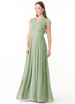 Azazie Organa Bridesmaid Dresses Dusty Sage A-Line Pleated Chiffon Dress image3