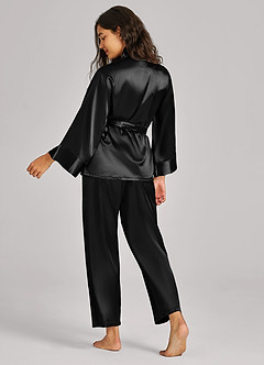 front Satijnen pyjamaset met wikkelfront en riem