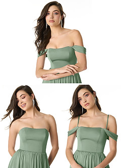 Azazie Morana Brautjungfernkleider Wandelbar A-Linie Schulterfrei Stretch-Satin Kleid Matcha image10