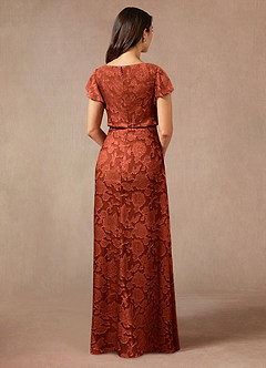 Azazie Lehi Abiti per la Madre della Sposa Abito A-Line in Burnout Floreale Scollo a barca Auburn image2