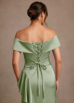 Azazie Kirsty vestidos de madre de la novia Vestido de Salvia Polvorienta de Satén Elástico de Corte Recto con Vestidos sin tirantes image6