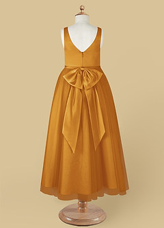 Azazie Marybell Flower Girl Dresses Butterscotch A-Line Bow Tulle Dress image10