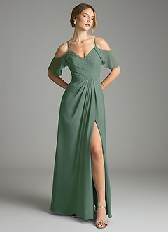 Azazie Dakota Vestidos de damas de honor Vestido de Eucalipto de Gasa de Corte en A con Cuello en V plisado image1