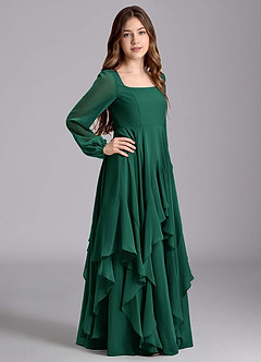 Azazie Clara Junior Jurk van Chiffon met A-Lijn Blouson Smaragd image4