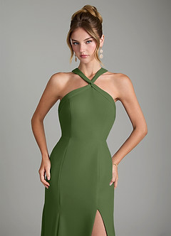 Azazie Rue Bridesmaid Dresses Olive A-Line Halter Chiffon Dress image3