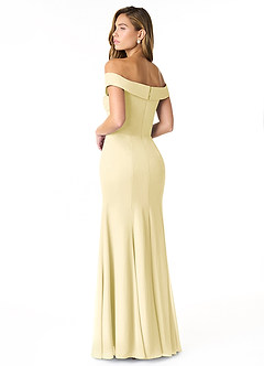 Azazie Lecia Bridesmaid Dresses Lemon Sorbet Empire Off-The-Shoulder Pleated Chiffon Convertible Dress image5