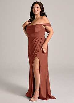 Azazie Johana Bridesmaid Dresses Auburn Mermaid Off the Shoulder Stretch Satin Convertible Dress image10