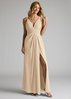 Azazie Maren Allure Abiti da Damigella Abito A-Line in Chiffon con Scollo a V in Pizzo Champagne image3