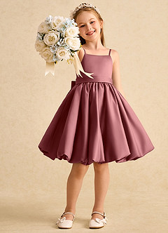 Azazie Davine vestidos de niña de las flores Vestido de Amatista de Satin Mate de Corte En A con Tirante Espagueti image7