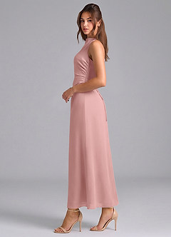 Azazie Evadne 신부 들러리 드레스 쉬스 주름진 쉬폰 발목 길이 드레스 image5