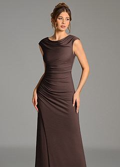 Azazie Chantal Brautjungfernkleider Meerjungfrau-Linie Plissee Premium Stretch Jersey Kleid Ganache image4