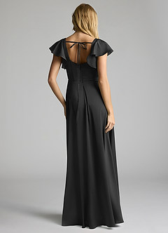 Azazie Bondi Bridesmaid Dresses Black A-Line Bow Stretch Satin Dress image4