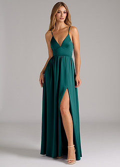 Azazie Aaida Brautjungfernkleider A-Linie Korsett Stretch-Satin Kleid Pfau image4