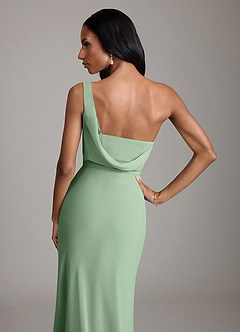 Azazie Madelyn Vestidos de damas de honor Vestido de Matcha de Gasa de Corte Sirena Convertible con Hombro unilateral image9