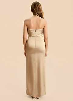 Azazie Jemma Junior Champagne Sheath Ruched Stretch Satin Dress image2