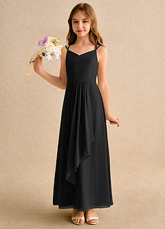 Azazie Zaida Girls Formal Flower Girl Dresses Black A-Line Pleated Chiffon Dress image6
