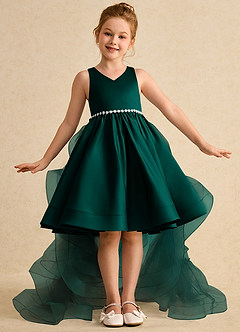 Azazie Julietta Flower Girl Dresses Pine Ball-Gown Convertible Tulle Dress image2