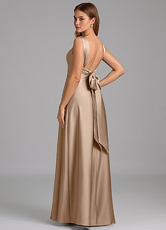 Azazie Beatrice Bridesmaid Dresses Taupe A-Line Sweetheart Neckline Stretch Satin Dress image2