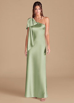 Azazie Capri Robes de demoiselle d'honneur Robe Fourreau en Satiné métallisé Ue épaule Vert Sauge image3