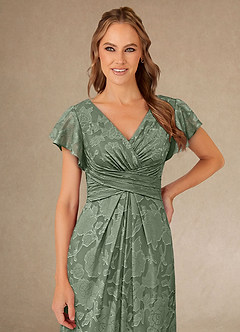 Azazie Vera Mother of the Bride Dresses Matcha A-Line Pleated Floral Burnout Dress image5