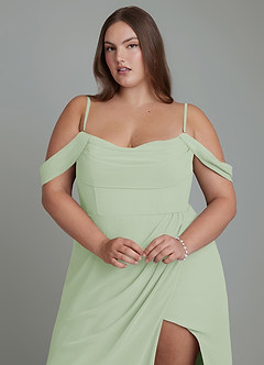 Azazie Johana 신부 들러리 드레스 인어 오프 숄더 쉬폰 바닥 길이 드레스 image10