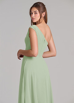 Azazie Melanie 신부 들러리 드레스 A라인 오프 더 숄더 쉬폰 바닥 길이 드레스 image2