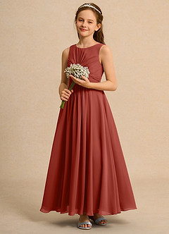 Azazie Ducky Junior Formal Blumenmädchenkleider A-Linie Plissee Chiffon Kleid Terrakotta image6