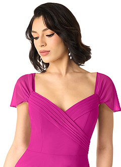 Azazie Tancie Brautjungfernkleider Wandelbar A-Linie Schulterfrei Chiffon Kleid Fuchsia image4