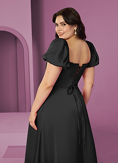 Barbie ♥ Azazie Bridesmaid Dresses Black A-Line Ruched Stretch Satin Dress image8