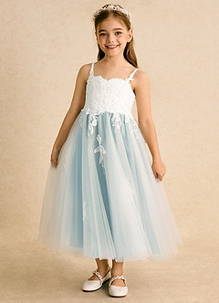Azazie Coraline vestidos de niña de las flores Vestido de Marfil Vidrio Marino de Encaje de Corte En A image1
