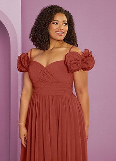 Barbie ♥ Azazie Brautjungfernkleider Wandelbar A-Linie Schulterfrei Chiffon Kleid Terrakotta image18