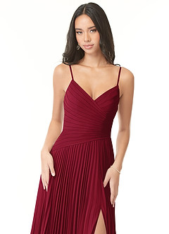 Azazie Vini Brautjungfernkleider A-Linie V-Hals Gefaltet Chiffon Kleid Burgunderrot image6