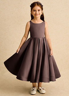 Azazie Babs Blumenmädchenkleider Ballkleid Plissee Matte Satin Kleid Ganache image2