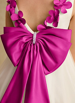 Azazie Lilli Flower Girl Dresses Ivory Fuchsia A-Line Bow Tulle Dress image6