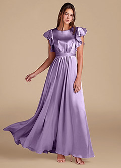 Azazie Daphne Abiti da damigella modesti Abito A-Line Increspato Raso Metallizzato Floor-Length image1