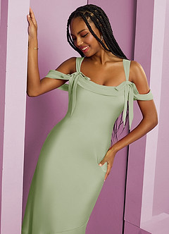 Barbie ♥ Azazie Jurken voor bruidsmeisjes Jurk van Stretch Satijn met Kolom Geplooid Stoffige Salie image14