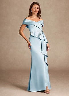 Azazie Dareia Mother of the Bride Dresses Sky Blue Mermaid Off the Shoulder Stretch Satin Dress image4