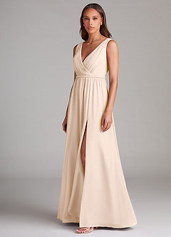 Azazie Tanicia Bridesmaid Dresses White Alabaster A-Line Pleated Chiffon Dress image2